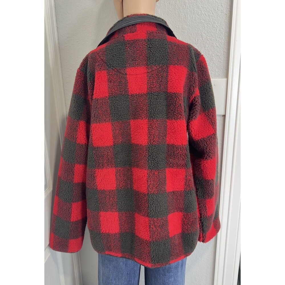 Abercrombie & Fitch Women’s S Sherpa Fleece Pullover Jacket Red Black Plaid - Picture 7 of 12
